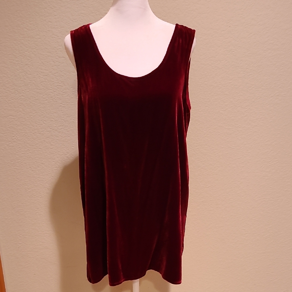 Harari Elegant Tunic Velvet Sleeveless Top - Burgundy Size M